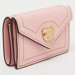 Pre Owned Moschino Pink Leather Teddy Trifold Wallet 