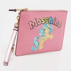 Pre Owned Moschino Pink Leather My Little Pony Pouch Clutch