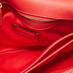 Pre Owned Moschino Red Quilted Leather Classic Logo Flap Shoulder Bag