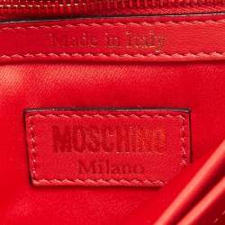 Pre Owned Moschino Red Quilted Leather Classic Logo Flap Shoulder Bag
