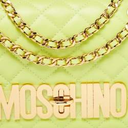 Moschino Neon Green Quilted Leather Classic Logo Flap Shoulder Bag
