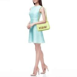 Moschino Neon Green Quilted Leather Classic Logo Flap Shoulder Bag