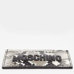 Moschino Grey/White Snakeskin Embossed Leather Card Holder