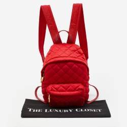 Pre Owned Moschino Red Quilted Nylon Logo Backpack