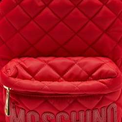 Pre Owned Moschino Red Quilted Nylon Logo Backpack