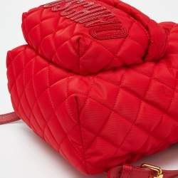 Pre Owned Moschino Red Quilted Nylon Logo Backpack