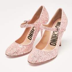 Moschino Pink Glitter and Patent Leather Mary Jane Pumps Size 38