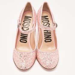 Moschino Pink Glitter and Patent Leather Mary Jane Pumps Size 38