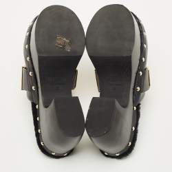 Pre Owned Moschino Black Leather Logo Clogs Size 37