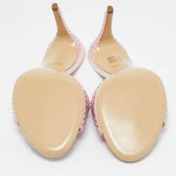 Pre Owned Moschino Pink Leather and Suede Crystal Embellished Slide Sandals Size 40