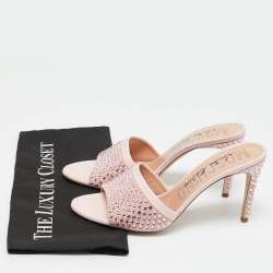 Pre Owned Moschino Pink Leather and Suede Crystal Embellished Slide Sandals Size 40