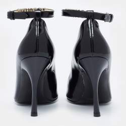 Moschino Black Leather Logo Embellished Open Toe Ankle Strap Pumps Size 36