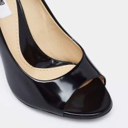 Moschino Black Leather Logo Embellished Open Toe Ankle Strap Pumps Size 36