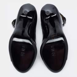 Moschino Black Leather Logo Embellished Open Toe Ankle Strap Pumps Size 36