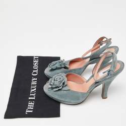 Moschino Grey Suede Flower Applique Platform Ankle Strap Sandals Size 38