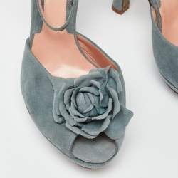 Moschino Grey Suede Flower Applique Platform Ankle Strap Sandals Size 38