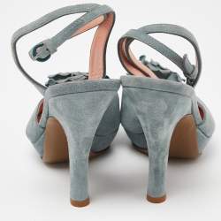 Moschino Grey Suede Flower Applique Platform Ankle Strap Sandals Size 38