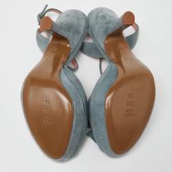 Moschino Grey Suede Flower Applique Platform Ankle Strap Sandals Size 38