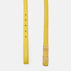Pre Owned Moschino Yellow Leather Logo Slim Belt 100 CM