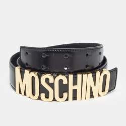 Pre Owned Moschino Black Leather Classic Logo Belt 95 CM