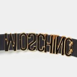 Pre Owned Moschino Black Leather Classic Logo Belt 95 CM