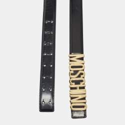 Pre Owned Moschino Black Leather Classic Logo Belt 95 CM