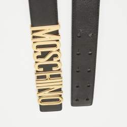 Pre Owned Moschino Black Leather Classic Logo Waist Belt