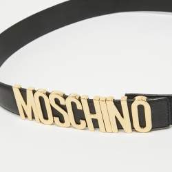 Pre Owned Moschino Black Leather Classic Logo Waist Belt