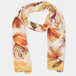 Pre Owned Moschino Larioseta Yellow  Floral Print Silk Stole 