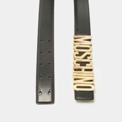 Moschino Black Leather Classic Logo Belt 85 CM