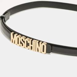 Pre Owned Moschino Black Leather Classic Logo Waist Belt