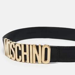 Pre Owned Moschino Black Leather Classic Logo Waist Belt
