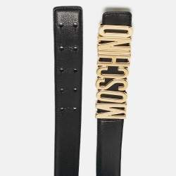 Pre Owned Moschino Black Leather Classic Logo Waist Belt