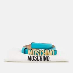Moschino Turquoise Blue Leather Classic Logo Belt 90 CM