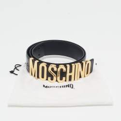 Pre Owned Moschino Black Leather Classic Logo Belt 85CM