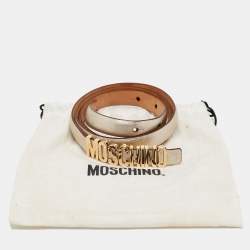 Pre Owned Moschino Gold Leather Classic Logo Slim Belt 95 CM