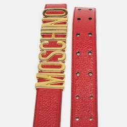 Moschino Red Leather Classic Logo Waist Belt