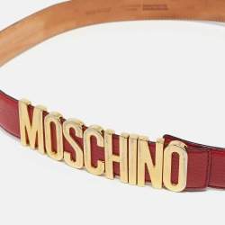 Moschino Red Leather Classic Logo Waist Belt