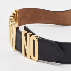 Moschino Black Leather Classic Logo Belt 80CM