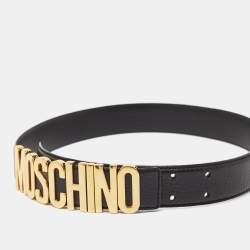 Moschino Black Leather Classic Logo Waist Belt