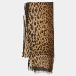 Moschino Brown Animal Print Silk Scarf