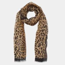 Moschino Brown Animal Print Silk Scarf