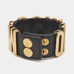 Moschino Black Leather Classic Logo Bracelet 