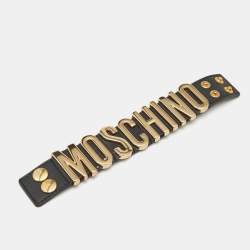 Moschino Black Leather Classic Logo Bracelet 