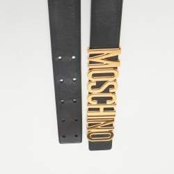 Moschino Black Leather Classic Logo Waist Belt 75CM