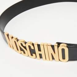 Moschino Black Leather Classic Logo Waist Belt 75CM