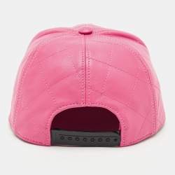 Moschino Pink Quilted Leather Lettering Cap S