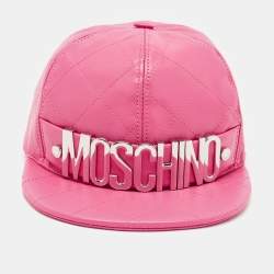 Moschino Pink Quilted Leather Lettering Cap S