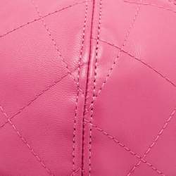 Moschino Pink Quilted Leather Lettering Cap S
