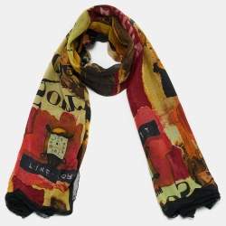 Pre Owned Moschino Multicolor Print Silk and Nylon Scarf